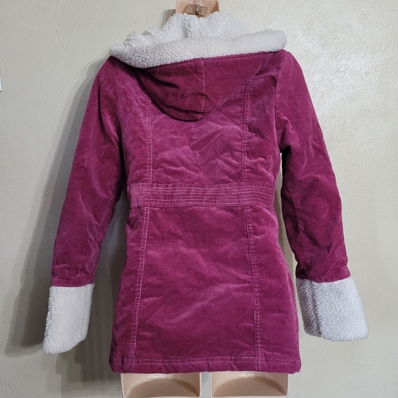 Salt & Pepper Fucshia Corduroy and Sherpa Hooded Winter Jacket Size Women Small - Picture 4 of 12